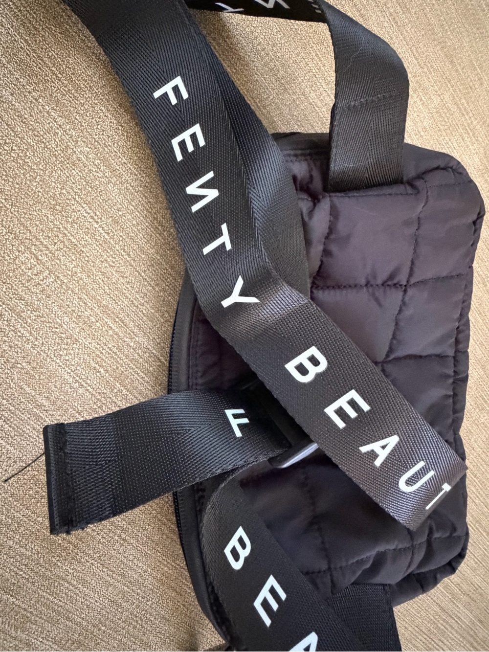 FENTY BEAUTY Black Quilted Belt Bag with Branded Webbing Strap